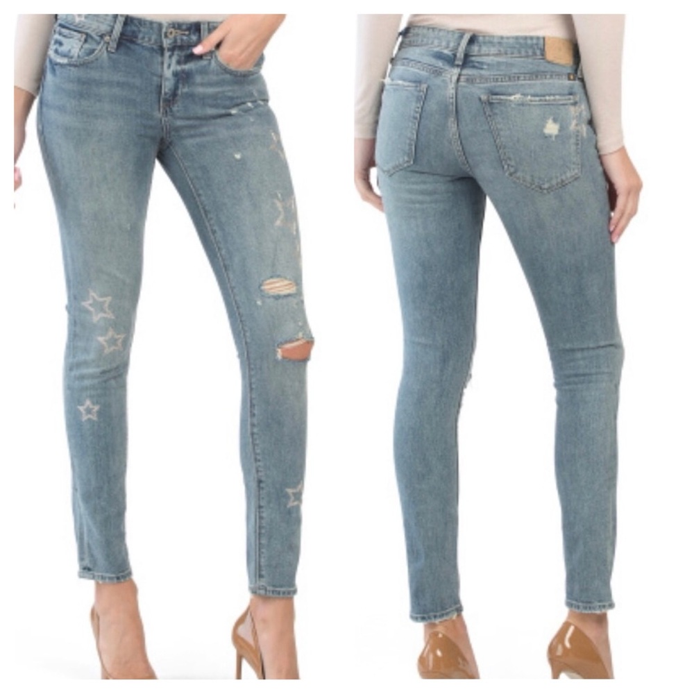 Lucky Brand Jeans Stella Skinny Star Embroidered 10 30 Distressed